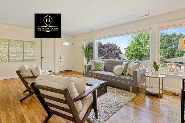 Minimal room with yellow chair and smooth grey wall finish